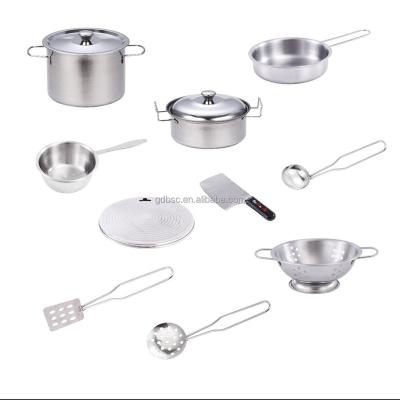 China Stainless Steel Toy Kitchen Set Kid Stainless Steel Chef Pretend Kitchenware Play Set for sale