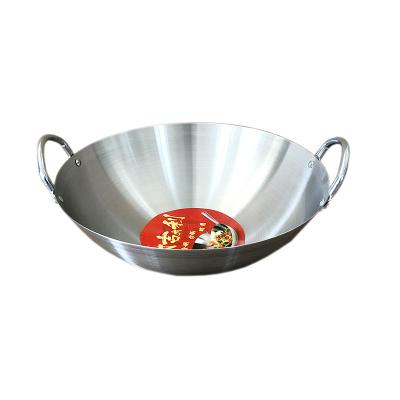 China Large Sustainable 201 Stainless Steel Wok Frying Pan With Two Handles Cooking Wok for sale