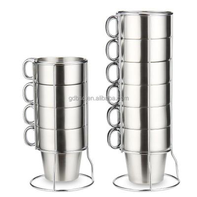 China Sustainable Heat Insulated Double Wall Stackable Stainless Steel Stackable Coffee Mug With Handle Stainless Steel Coffee Cup Set for sale