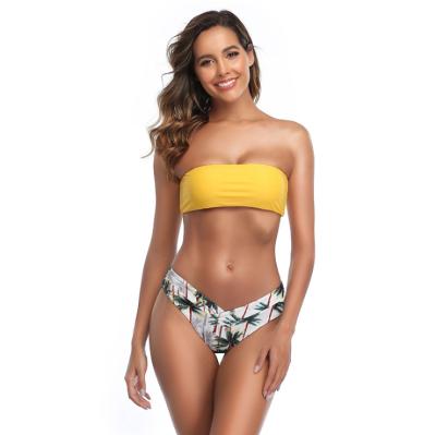 China Wholesale Cheap Breathable Strapless Printing Bikini Design Price China Factory Supplier Young Girls Swimsuit Coconut Tree For Women Bathing for sale