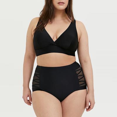 China Custom Black Good Quality Anti-UV Plus Size Swimwear Women Bikini Top Push Up Mesh Sexy Beachwear for sale