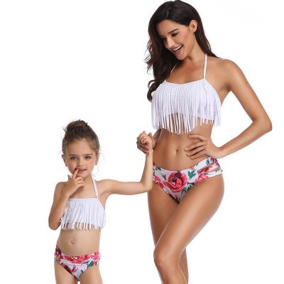 China New type Anti-UV cute tassel sexy slit girl swimwear girl's swimwear suit parent-child bikinis women parent-child bikini for sale