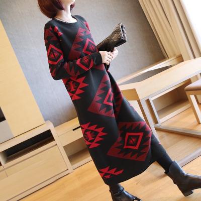 China Winter Ladies Long Anti-pilling Sweater Dress Women Vintage Aztec Design for sale