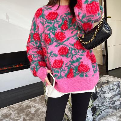 China Latest New Design Anti Shrink Women Loose Casual Knit Pullover love&roses Sweater for sale