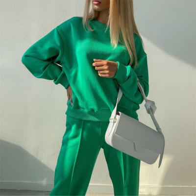 China 2022 Anti-wrinkle solid color crewneck sweatshirt sweatpants women casual loose hoodie set for sale