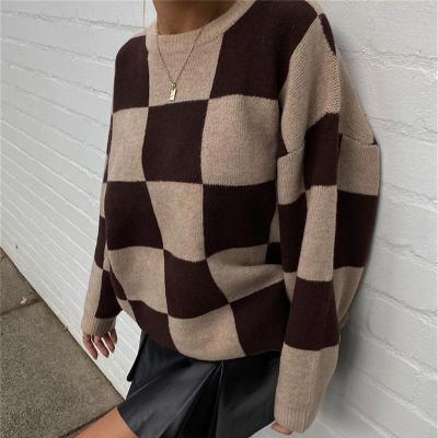 China latest new Anti-wrinkle design ladies plaid pullover sweater pullovers for women for sale