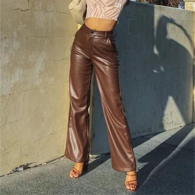 China Anti-wrinkle factory direct sales 2022 AUTUMN/winter hot selling loose high-waisted loose wide-leg women's casual leather pants for sale