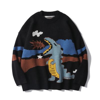 China Mens Raglan Sleeve Sweater Anti-pilling Custom Knit Cartoon Dinosaur Sweater for sale