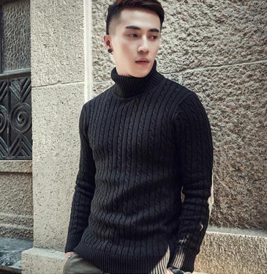 China Anti-wrinkle 100% Cotton Cable Knit Pullover High Neck Sweater Men for sale