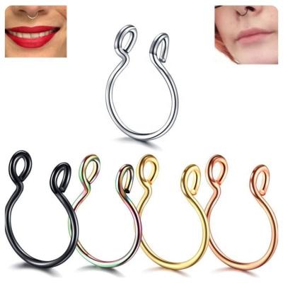 China Hiphop Simple and fashionable stainless steel U-shaped nose clip without perforated nose studs for daily wear for sale