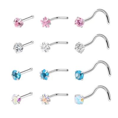 China TRENDY Perforated small diamond titanium steel super flash zircon ear bone stud, small ear stud, nose stud, nose ring ornament for sale