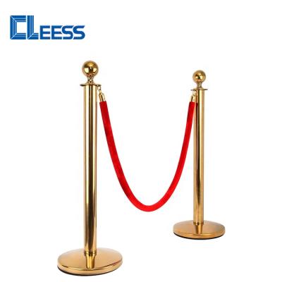 China Multi-application Crowd Control Bracket Elegance Ball Rope Crowd Control Gold Post Barrier Top Bracket with Red Rope for sale