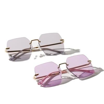 China Fashion Sunglasses Shape Eyewear Rimless Oculos de sol w5081 Retro Women's Big Frame UV400 Sun Glasses UV400 Sun Glasses for sale