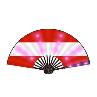 China Creative Folding Plastic+fabric+electronic Parts Design LED Flashing Light Fan Gifts LED Promotional Hand Fan for sale