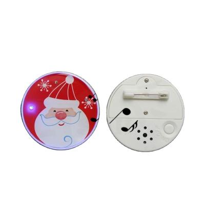 China Hot Sale Promotional Gifts Plastic LED Light Up Musical Voice Badges For Christmas Gifts for sale