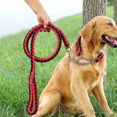 China Personalized High Quality Medium Large Dog Products Braided Black Red Nylon Large Dog Leash With Metal Chain for sale