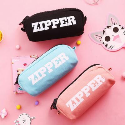 China Portable Cute Custom Zipper Closure Pencil Case Large Capacity Text Printing Pencil Case School Student Storage Bag for sale