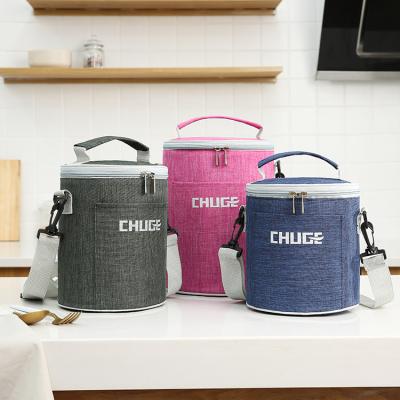 China Waterproof Customized Round Insulated Thermal Food Carry Bag Cooler Lunch Box Bag With Shoulder Strap for sale