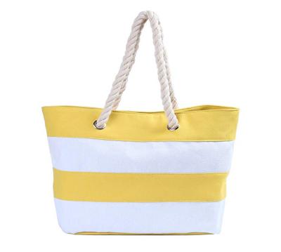 China China Manufacturer Fashion Rope Handle Stripe Canvas Reusable Beach Tote Bag Wholesale for sale