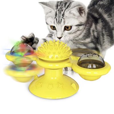 China 2021 Hot Selling Leash Energy Windmill LED Turntable Catnip Ball Interactive Pet Cat Toy for sale