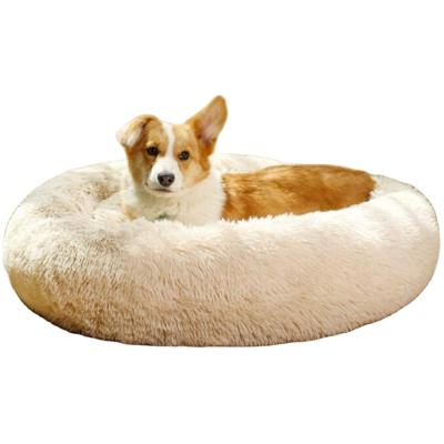 China Cute Durable Comfortable Round Faux Fur Pet Beds Breathable, Calming Fluffy Donut Dog Bed for sale