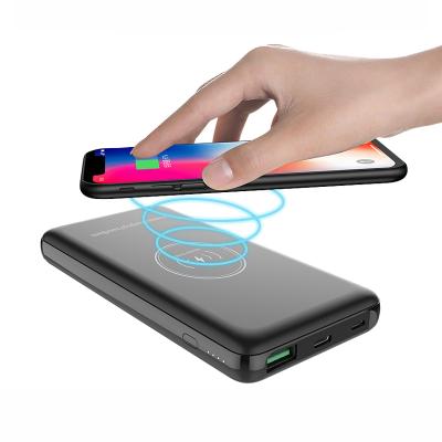 China Type-c fast wireless chargers 10000mah, external portable USB LED Android phone power bank charging support banks triple power battery power station. for sale