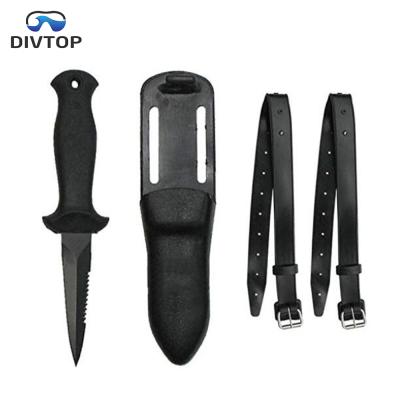 China Mainly for spearing fish Divtop diving survival compact spearfishing, black stainless steel point tip BCD dive knife. for sale