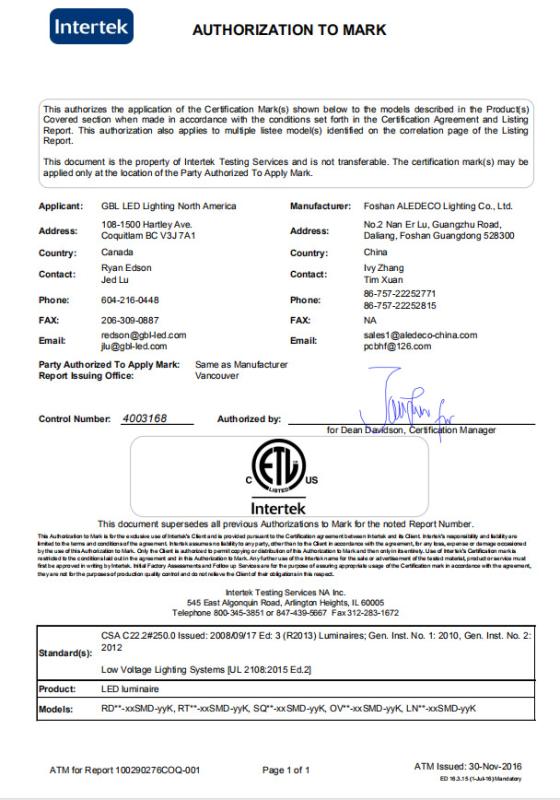 ETL - Foshan Hengdefeng Optoelectronic Technology Company Limited