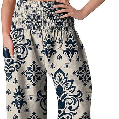 China 2021 European and American women's long pants Bohemian lantern pants Anti-wrinkle printed loose women's yoga pants for sale