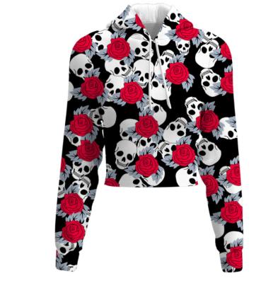 China New Anti-pilling Women's Navel Long Wrap Open Sweater Spring European And American Hot Selling Skull 3D Printing Short Hooded Top for sale