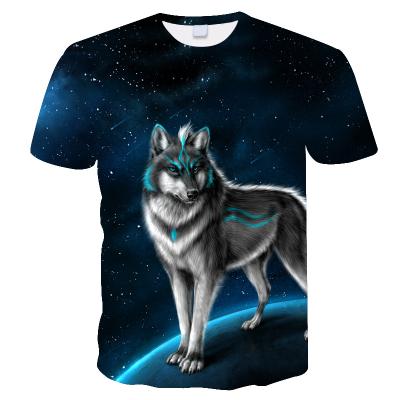 China Custom Anti-Wrinkle 3D Sublimation T-Shirt A Wolf Under Star Pattern for sale