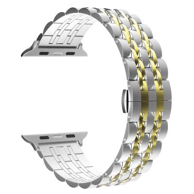 China Luxury 38mm 40mm 42mm 44mm Polished 7 Beads Stainless Steel Metal Watch Strap Replacement For Apple Watch Band for sale