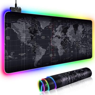 China Amazon Hot Sale Large Size LED Light RGB Rubber Mouse Pads Customized Mouse Pad World Map Gaming Mouse Pad for sale