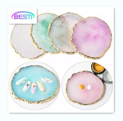 China Europe Rose Quartz Agate Coaster Crystal White Geode Agate Slice Stone Coaster With Gold Trim for sale