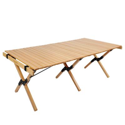 China Outdoor Camping Leisure Solid Wood Portable Combination Rolled Up Beech Wood Table for sale