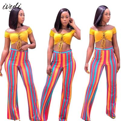 China Anti-pilling OEM wholesale women's casual pants new style colorful striped flared women's casual pants women's fashion 2022 for sale