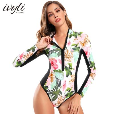 China Breathable Wholesale Nine Piece Swimsuit Female Swimwear OEM 2022 Sports Sleeve Long Surf Printed Swimwear for sale