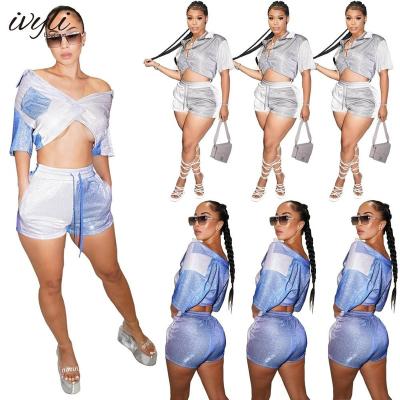 China Anti-pilling 2022 summer new women's clothing 2 pieces set women's navel tops home wear shorts suits women for sale