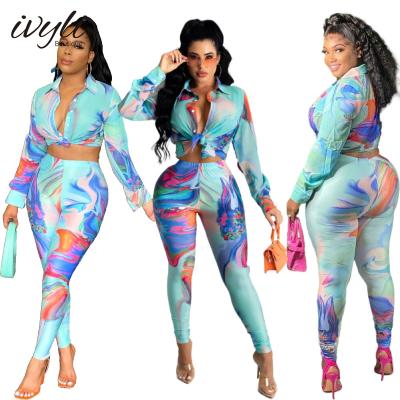 China OEM Wholesale Women's New Printed Women's Breathable Suit Shirt + Pants Sheath Long Autumn Two Piece Pants Set for sale