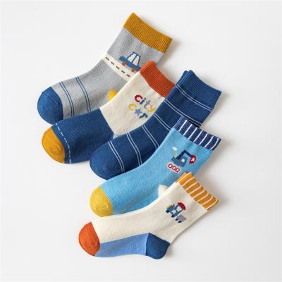 China 2021 Autumn and Winter Children's Breathable Tube Socks Striped Cotton Baby Car Cartoon Boy Soft Socks for sale