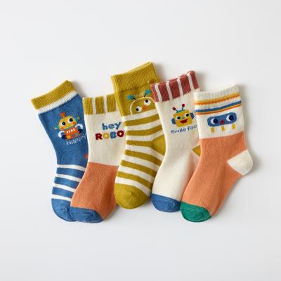 China New autumn and winter children's breathable socks striped cartoon robot color cotton socks in casual tube socks for sale