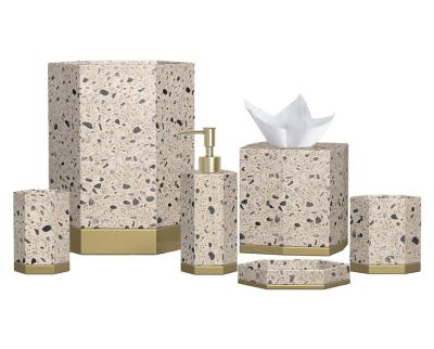 China CLASSIC Terrazzo Bathroom Set 6 Piece Set Resin Bathroom Accessories Set Designers for sale