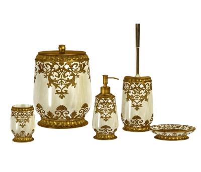 China Sustainable Luxurious Gold Polyresin Pearl Cream Bathroom Accessories Set for sale