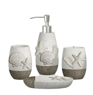 China Sustainable Seashell Style Sandstone Resin Bathroom Accessories for sale