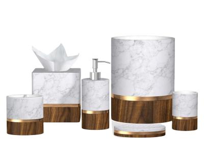 China Sustainable Marble Effects Fashion Resin Bathroom Accessories Set For Home Hotel for sale