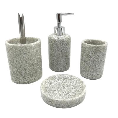 China Sustainable Popular Home Decor Four-Piece Transparent Resin With White Stones Bath Accessories Bathroom Set for sale