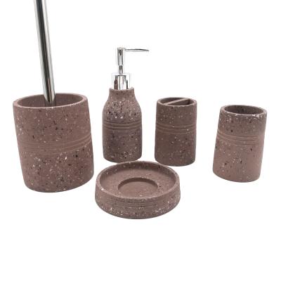 China Viable Decor Concise Home Style Five-Piece Red Cement Terrazzo Bath Accessories Bathroom Set for sale