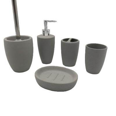 China Sustainable Modern Stylish Five-Piece Bath Accessories Gray Ceramic Bathroom Set for sale