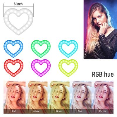 China Movable Makeup Li 6 Inch RGB LED Selfie Ring Light Dimmable Video Ring Lighting PORTABLE Heart-Shaped Tripod Photography Light for sale