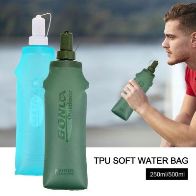 China Amazon 250/500ml Folding Water Bottle TPU Water Bottle Folding TPU Durable Soft Free Outdoor Waist Pack Sports Water Bottle for sale